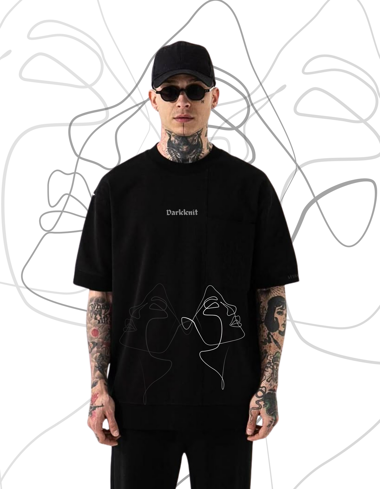 "Abstract Face Graphic Tee - Black Oversize t-shirt